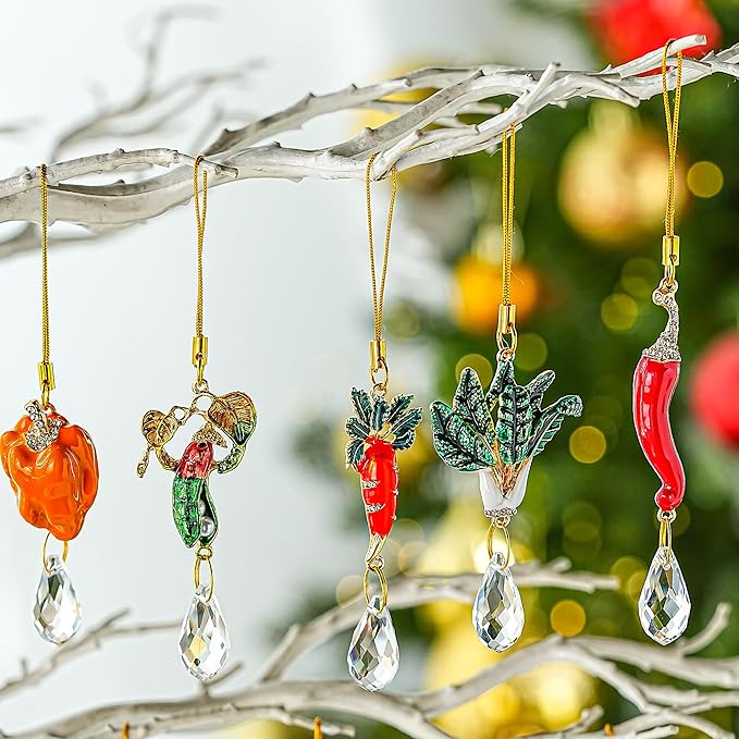 H&D HYALINE & DORA 6Pcs Xmas Ornament Personalized Vegetable Crystal Ornament Cute Vegetable Christmas Decor Custom Hanging Ornaments for Family Best Friend