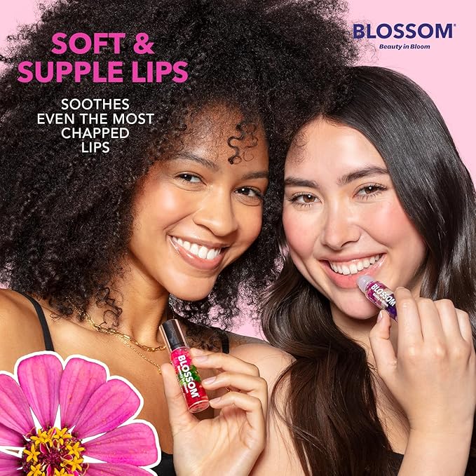 Blossom Roll on Lip Gloss, Scented Clear High Shine Moisturizing Lip Oil, Non Sticky, Infused with Real Flowers, Made in USA, 0.2oz, Island Fruit