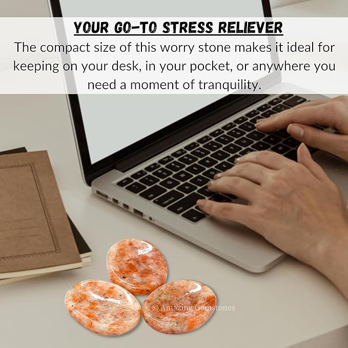 Amazing Gemstone Sunstone Worry Stone, Healing Crystals - Piedra Crystal Fidget for Gift, Meditation, Calming, Relaxation, Stress Relief