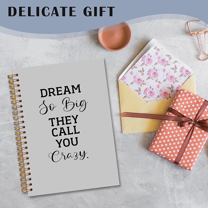 Gray Inspirational Spiral Notebooks, Positive Quote Journal, Motivational Journals for Writing, Dream So Big They Call You Crazy Motivational Notebook for Note Taking, 5.5x8.3 Inch