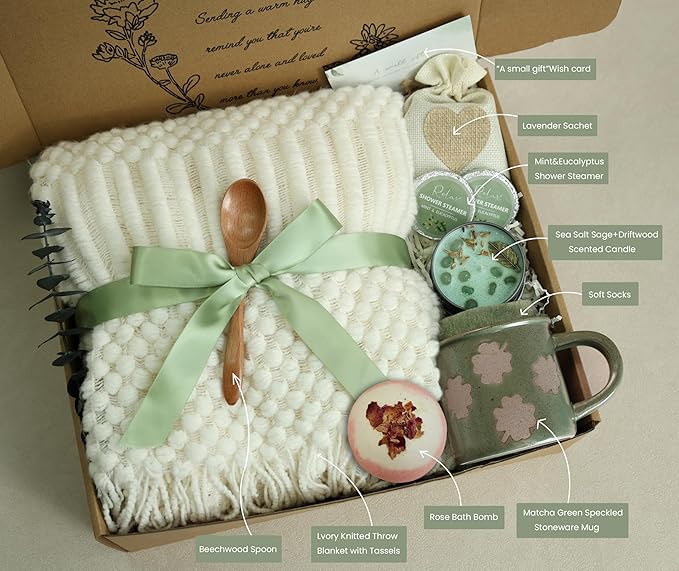 Get Well Soon Gift for Women - Self Care Package/Relaxation- After Surgery, Sympathy Gifts, Thinking of You/Mothers Day/Grief/Bereavement/Miscarriage Gifts for Women(Matcha Green)