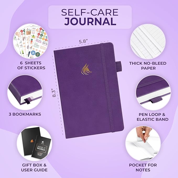 Clever Fox Self-Care Journal Premium – Daily Gratitude & Mental Health Notebook for Women – Reflection & Personal Development Journal (Purple)