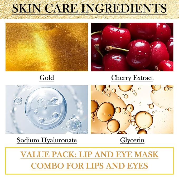 30PCS Lip Mask & Under Eye Patches Skincare Set,Moisturizing Gold Under Eye Masks,Pink Lip Masks Skin Care Set for Lip & Eye Skin