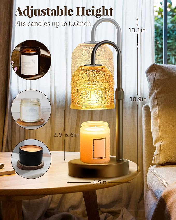 Dimmable Candle Warmer Lamp with Timer Adjustable Height, Mothers Day Birthday Gifts for Mom, Home Decor Housewarming Gifts for Women, Modern Electric Wax Melt Warmer for Scented Jar Candles