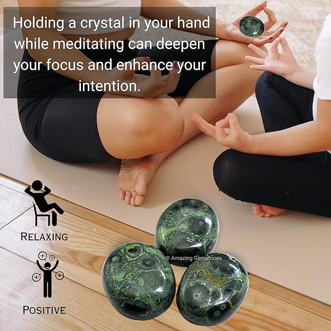 Amazing Gemstone Kambaba Jasper Crystals and Healing Stones - Large Palm Stone Crystals Piedra - Crystal for Good Luck, Balanced Positive Energy, Meditation - Unique Stocking Stuffers, Gifts for Women