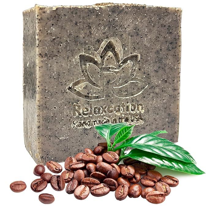 100% Handmade Coffee Scrub Soap Bar with Fresh Ground Coffee and Cocoa Butter - Cold Process Soap with Latte Aroma Oil - Good Scrubbing Effect - Perfect for Body Exfoliating and Moisturizing (3 bars)