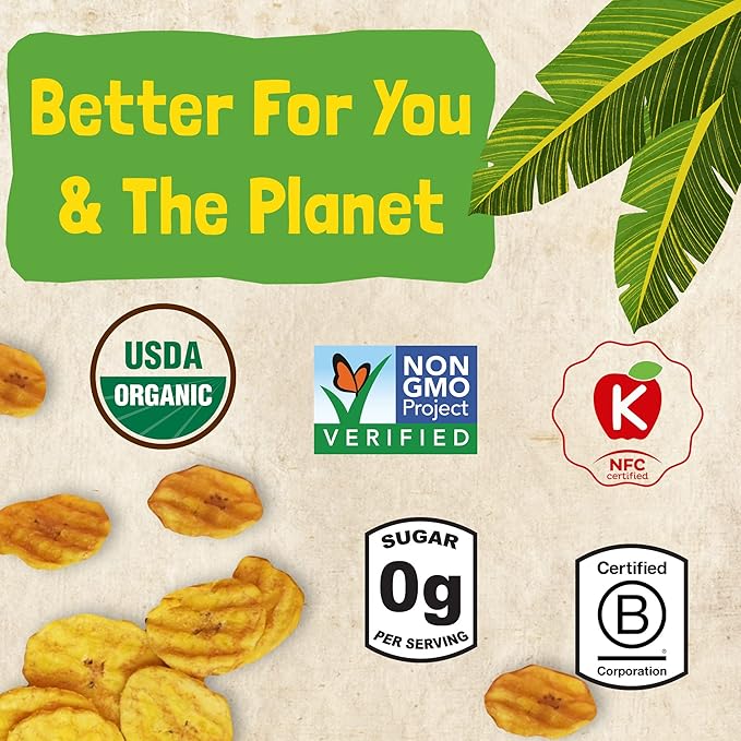 Barnana - Organic Plantain Chips, Himalayan Pink Salt, Healthy Snack Made With 100% Coconut Oil, Non-GMO, Potato Chip Alternative, Zero Sugar, Paleo, Grain-Free, USDA Organic, Vegan (2 oz, 6-Pack)