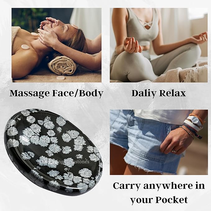 Amazing Gemstone Snowflake Obsidian Worry Stone Crystals and Healing Stones for Stress Relief Gifts - Piedra Crystal Fidget for Meditation - Unique Stocking Stuffers and Birthday Gifts