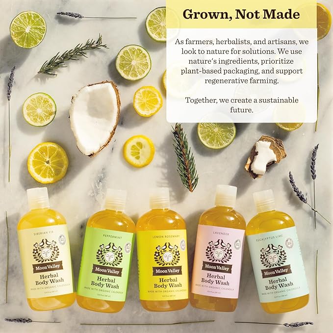 Herbal Body Wash, Lemon Rosemary by Moon Valley, All Natural Ingredients, No Parabens, Vegan, Moisturizing Essential Oils, Two Pack