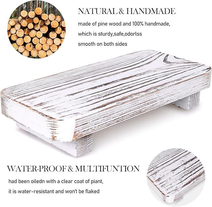 Bathroom Counter Organizer Wooden Display Stand White Pedestal Stand Kitchen Countertop Trays Decoration Small Wood Riser Dish Soap Dispenser Holder for Bathroom Decor Sink Accessories Vanity Tray