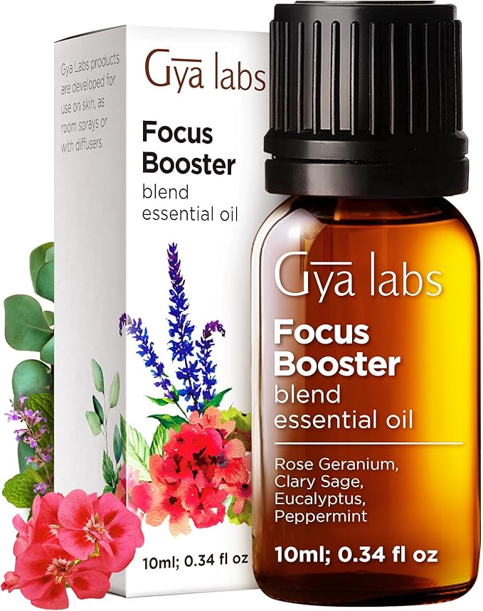Gya Labs Focus Booster Essential Oil Blend - 100% Pure Natural Focus Essential Oil - Fresh & Minty Scent (0.34 Fl Oz)