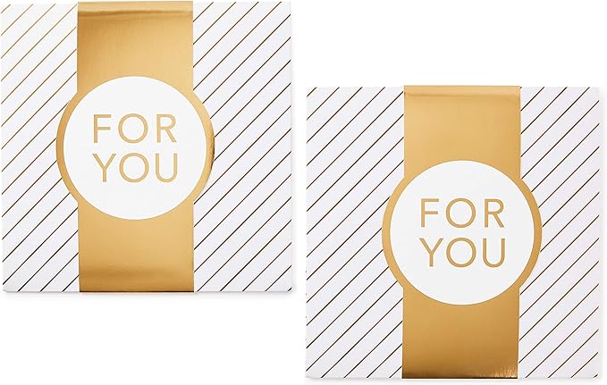 Hallmark 10" Large Gift Boxes with Wrap Bands (2-Pack: White and Gold, "For You") for Weddings, Graduations, Valentine's Day, Christmas, Hanukkah, Birthdays, Wrapped Treats and Cookies