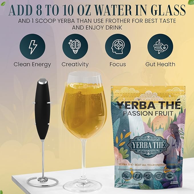 Ancient Diosa - Yerba Mate Tea Powder 350g, 35-Servings - Passion Fruit Flavor Clean Energy Drink Superfood - Support Gut Health, Probiotics and Prebiotics, Reduce Brain Fog, Relaxation & Focus Blend