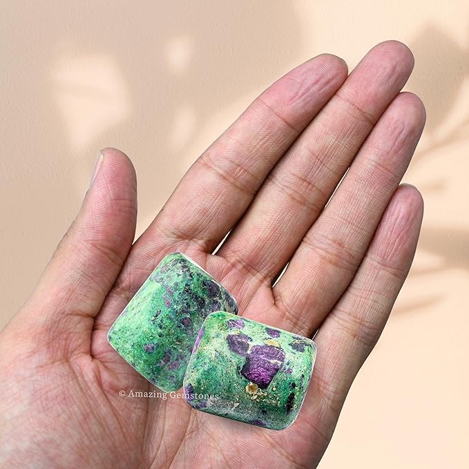 Amazing Gemstone Ruby Fuchsite Crystal Tumbled Stones Polished Rocks, 1 Oz - Natural Gem Stones for Healing - DIY Crystals for Protection
