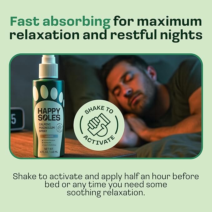 Calming Magnesium Oil Spray for Feet - Relaxing Refreshing Mist with Lavender Oil for Restful Sleep - Paraben Free, Vegan & Cruelty-Free - Fast Absorbing Magnesium Spray to Soothe Soles