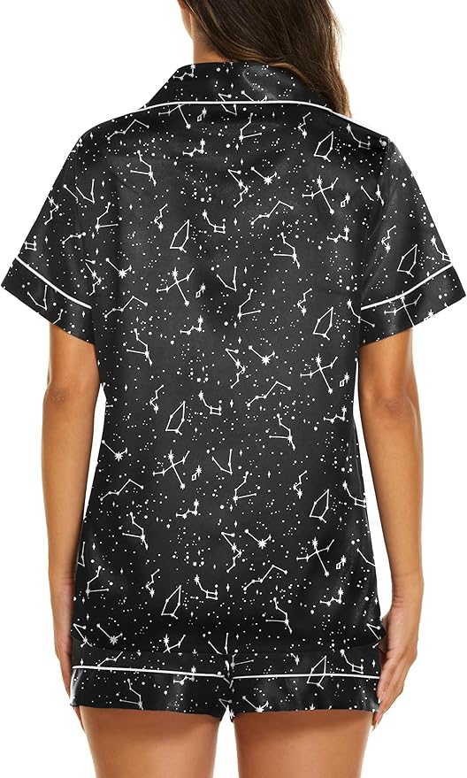 Ekouaer Silk Pajamas for Women Short Sleeve Sleepwear Soft Button Down Loungewear 2 Piece Satin Pjs Shorts Set S-XXL