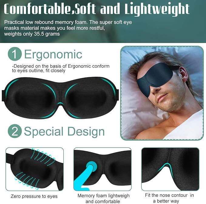 8 Pcs Sleep Eye Mask 3D Contoured Eye Mask Blackout Eye Covers for Sleeping with Adjustable Strap Block Out Light Night Blindfolds Soft Comfy Eye Shade for Women Men(Large,Fresh Colors)
