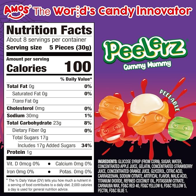 AMOS Halloween Peelerz 4D Mummy Gummies Candy Halloween Candy Treats for Kids, Trick or Treat, Parties, School Events & Movie Nights, Individually Wrapped Bulk Gummy Snacks, 240g (8.47oz) Pack