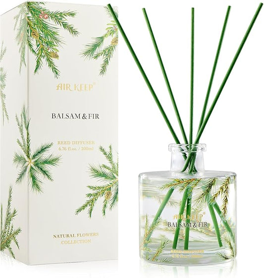 Airkeep Reed Diffuser,6.76 fl oz Balsam & Fir Home Fragrance Diffuser Set Includes 8 Reed Diffuser Sticks, Fragrance Oil Diffuser - Aromatherapy Diffuser Home Bedroom Office Decor & Gift