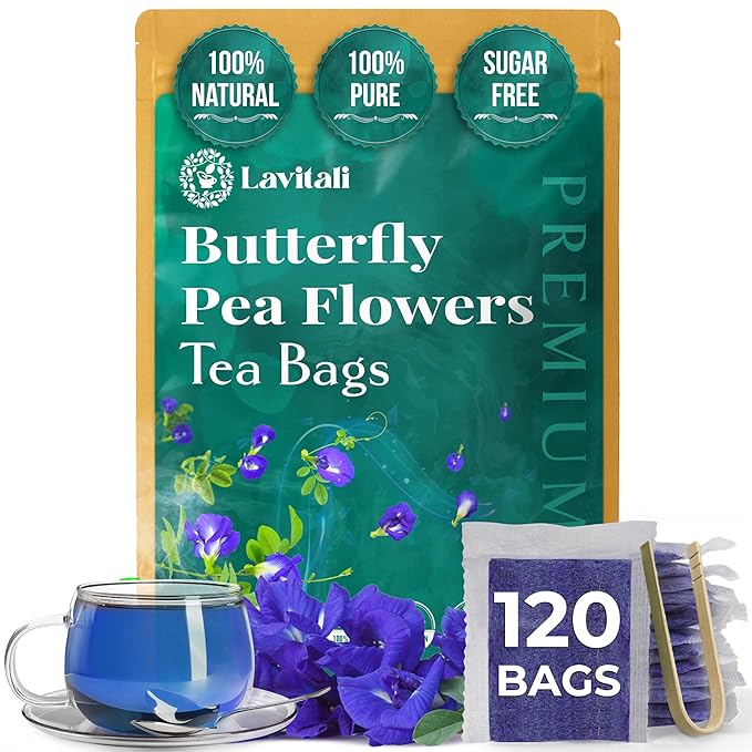 Lavitali, Butterfly Pea Flower Tea | 120 bags, 100% Pure Herbal Tea | Caffeine-Free, Antioxidant-Rich, Eco-Friendly Filter Bag | Daily Natural Botanical, Hot or Iced Floral Infusion