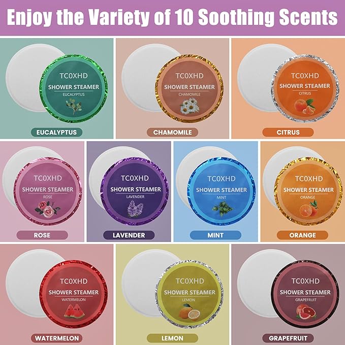 Shower Steamer - Aromatherapy Shower Steamer Tablets with Pure Essential Oils and Sea Salt - Natural Vaporizing Shower Tablets Bath Gift Set 10 Pack Aromatherapy Christmas Gifts Stocking Stuffers