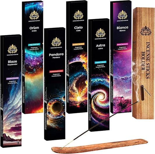 Aromatic Incense Sticks Gift Set – 120 Natural & Non-Toxic Incense Sticks | 6 Soothing Scents | Home, Meditation, Relaxation & Yoga | Free Incense Holder | Inciensos - Gifts for Women