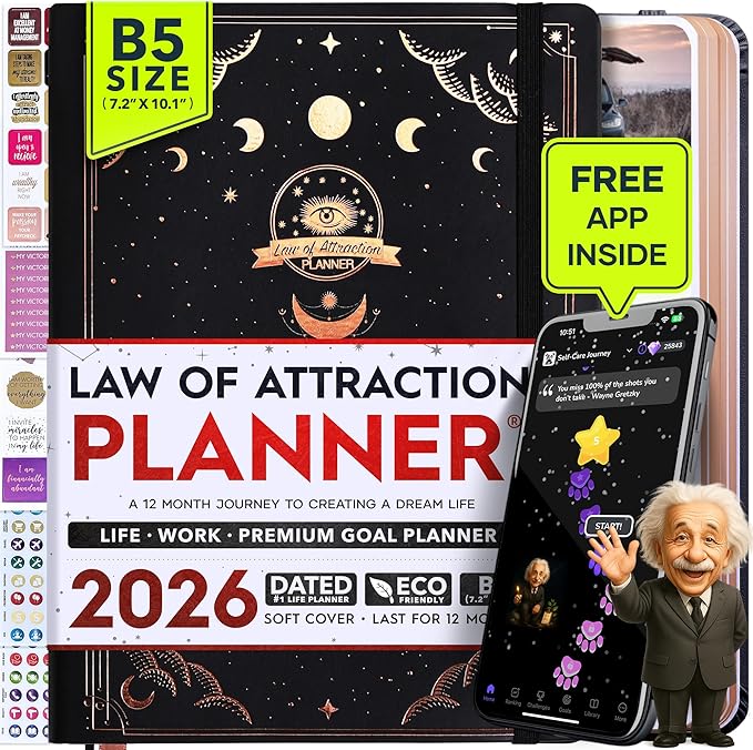 2026 Planner Weekly and Monthly | Law of Attraction Planner with Panduo App | A 12 Month Journey for Productivity, Gratitude & Goal Setting | Includes Foldable Vision Board, Gift Box & Stickers