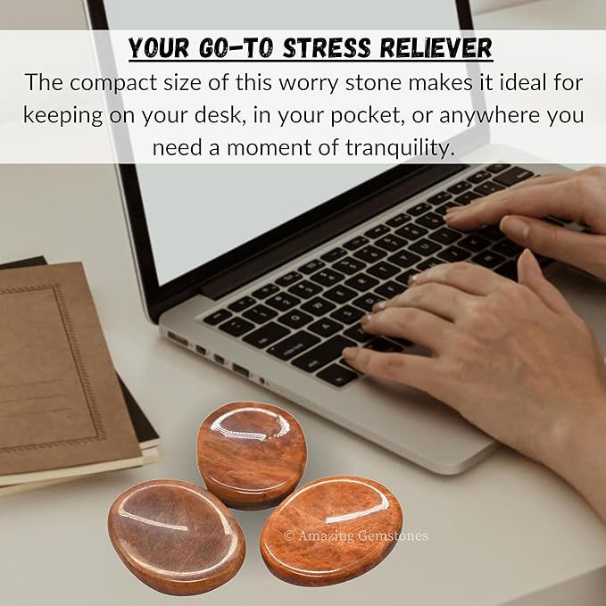 Amazing Gemstone Peach Moonstone Worry Stone Crystals & Healing Stones - Worry Stones for Stress Relief Gifts - Piedra Crystal Fidget for Meditation - Unique Stocking Stuffers & Birthday Gifts