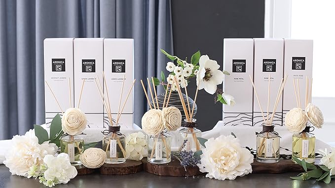 Aronica Twin Sola Diffuser - Rose Petal Fragrance, 160ml / 5.41 Floz, Colorful Bathroom Decor Airfreshener, Rose Reed Diffuser, Shelving Decor