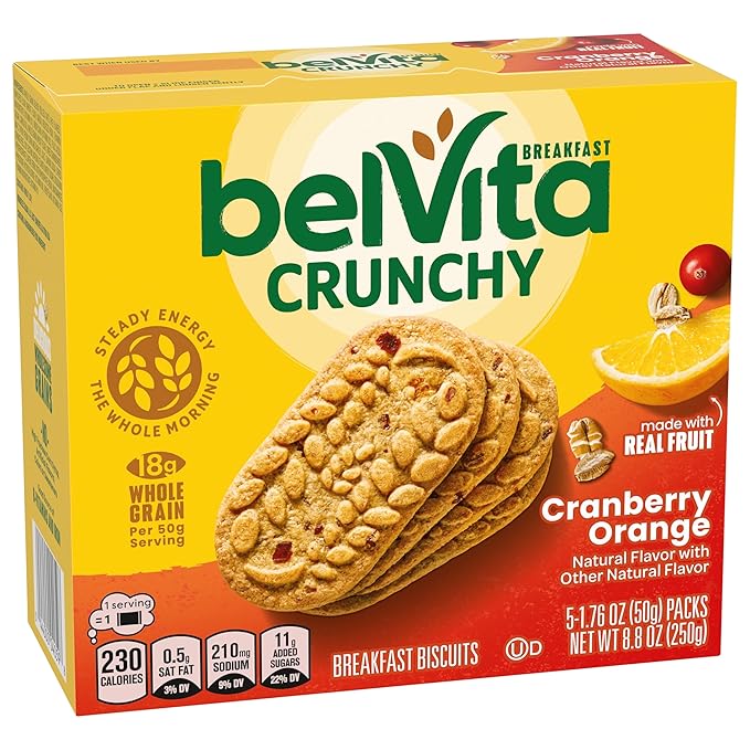 belVita Breakfast Bars Biscuits, Cranberry Orange, 30 Total Packs, 6 Boxes (4 Biscuits Per Pack)