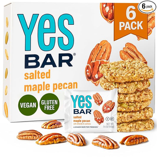 YES Bar – Salted Maple Pecan – Plant Based Protein, Decadent Snack Bar – Vegan, Paleo, Gluten Free, Dairy Free, Low Sugar, Healthy Snack, Breakfast, Low Carb, Keto Friendly (6 Count)