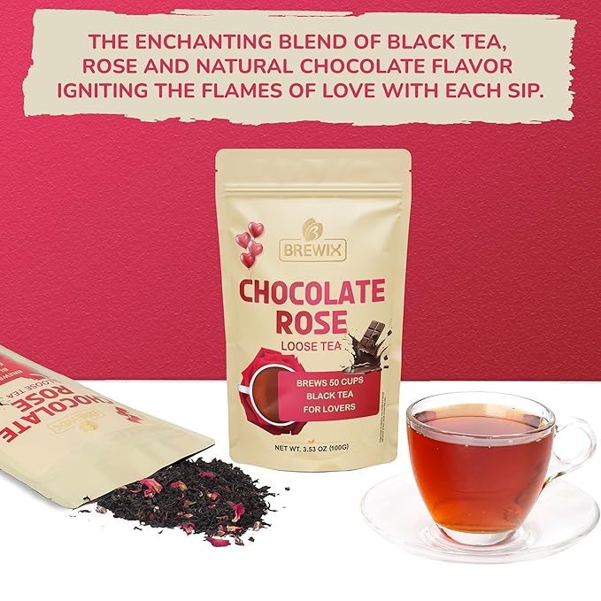 BREWIX, Chocolate Rose Loose Black Tea, (50+ Cups, 3.53oz/100g) | Valentine's | Dessert tea