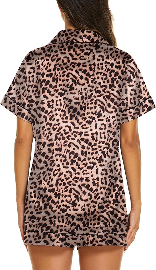 Ekouaer Silk Pajamas for Women Short Sleeve Sleepwear Soft Button Down Loungewear 2 Piece Satin Pjs Shorts Set S-XXL