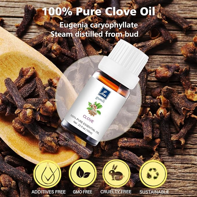 Clove Oil - Pure Organic Essential Oils for Skin, Hair, Diffuser, Spray, Roll On, Body Massage - Clove Bud Oil, 10mL