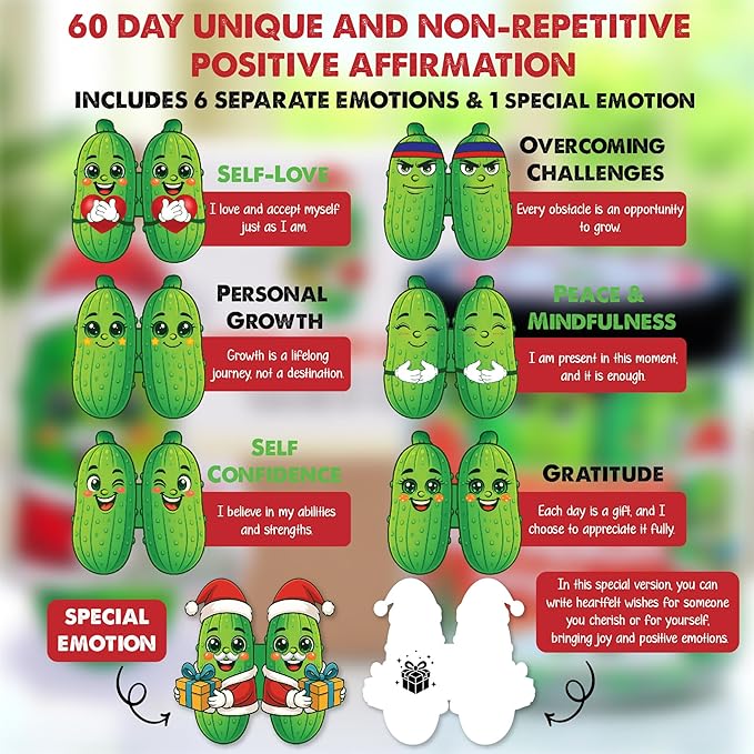 Funny Holiday Pickle Jar for Santa – 60 Motivational Notes & Gag Affirmations | Secret Santa Gift, Stocking Stuffer, Christmas Desk Decor, Just Because Holiday Pickle Gift for Adults, Coworkers