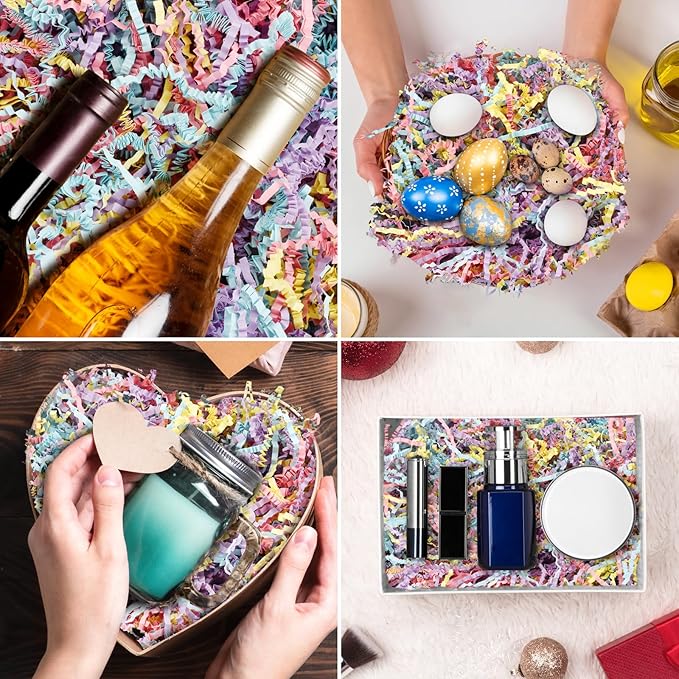 Darfukei Shredded Paper For Gift Baskets, 1/2LB (8 oz) Crinkle Paper Filler, Colorful easter basket grass, Crinkle Cut Paper Shred For Birthdays, Weddings,Boxes Bags, Basket Filler, Anniversaries, Christmas, Gift Wrapping