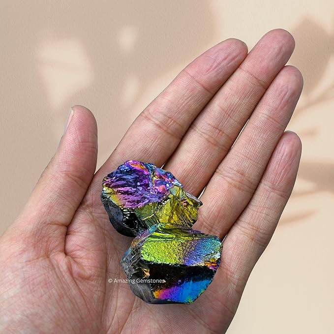 Amazing Gemstone 2 Pieces Titanium Aura Quartz Raw Crystals and Healing Stones, Natural Rocks for Meditation and DIY Raw Stones and Crystals