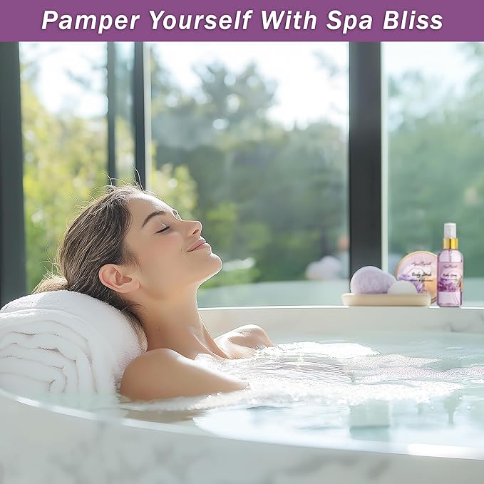 Spa Baskets For Women - Luxury Bath Set With Honey & Lavender - Spa Kit Includes Wash, Bubble Bath, Lotion, Bath Salts, Body Scrub, Body Spray, Shower Puff, Bathbombs, Soap and Towel
