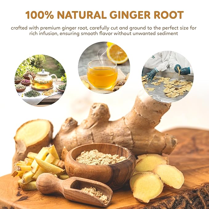 Indochine Blends Ginger Tea Bags | 100% Pure Ginger Root | Sugar-Free, Caffeine-Free Herbal Tea | Double Chamber, Individually Wrapped Bags| Rich in Natural Goodness and Flavor | 3.5 oz | 50 Tea Bags