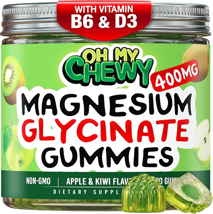 Center-Filled Magnesium Glycinate Gummies 400MG - High Absorption for Kids, Teens & Adults - Supplement for Sleep, Calm & Muscle Relaxation with B6 & D3 - Gluten Free & Vegan Friendly - 60 Count