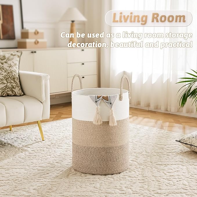 Laundry Basket,Woven Cotton Rope Laundry Hamper,80L for Decorative Storage of Dirty Clothes,Toys and Blankets in Bathroom,Bedroom and Living Room