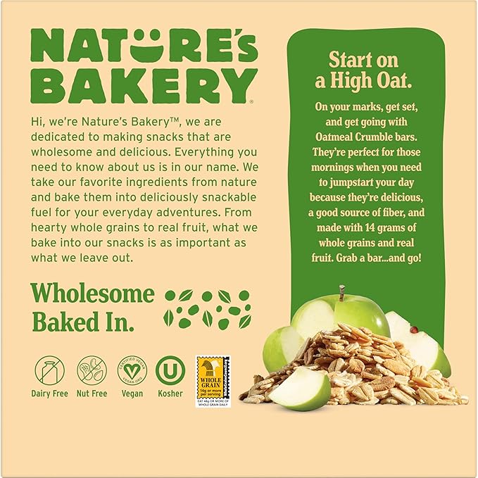 Nature's Bakery Oatmeal Crumble Bars, Apple, 6-6 Count Boxes (36 Bars), Vegan Snacks, Non-GMO