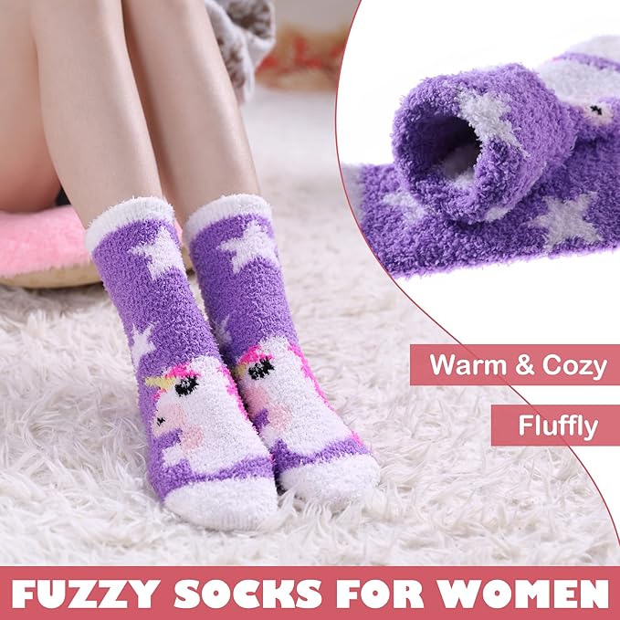 LINEMIN Womens Fuzzy Socks Cozy Fluffy Winter Warm Slipper Socks Microfiber Soft Home Sleeping Socks