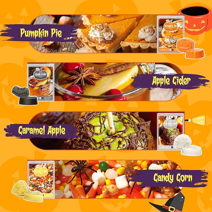 ARVIDSSON Halloween Scented Wax Melts, Fall Soy Wax Cubes for Wax Warmer, Strong Scent Fragrance Wax Tarts, Autumn Wax Melts Gift Set, Pumpkin Pie, Spiced Cider, Candy Corn, Snickerdoodle, Autumn Air