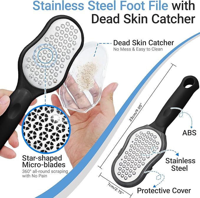 Foot Massage Mat and Foot File Set, Reflexology Mat with Magnetic Therapy for Feet Pain, Fatigue and Stress Relief, 2-Type Stainless Foot File Callus Remover(Blue+Black)