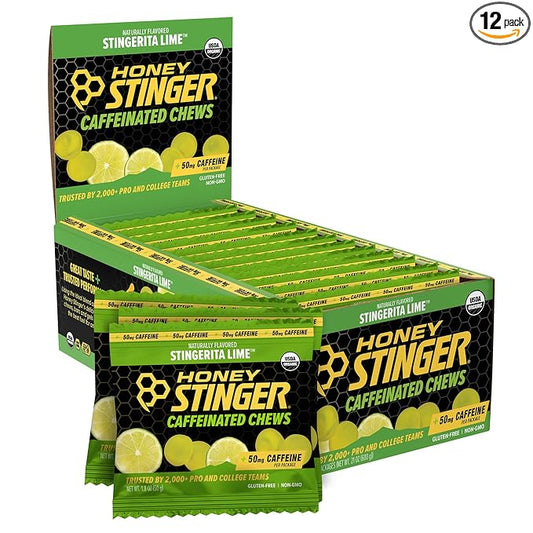 Honey Stinger Stingerita Lime Caffeinated Energy Chew, Gluten Free, with Caffeine, for Exercise, Running and Performance, Sports Nutrition for Home & Gym, Pre and Mid Workout, 12 Pack