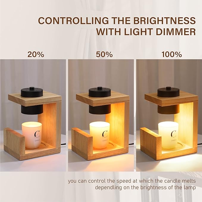 Candle Warmer Lamp, with 2 Bulbs,Timer & Dimmer,Simple Natural Wood,Compatible Up to 4.5 inch Candles,for Home Scented and Décor，110-120V (Wood)