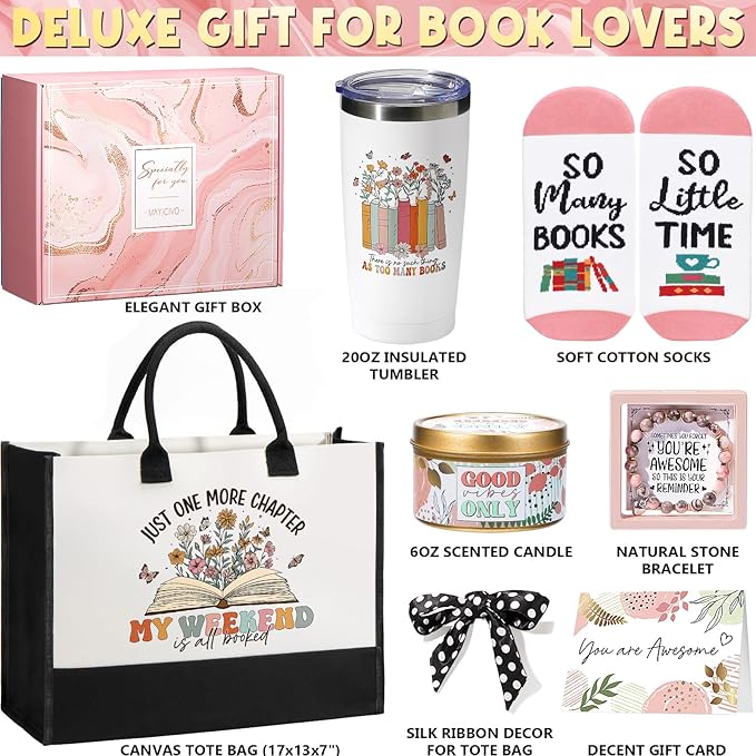 Book Lovers Gifts for Women Bookish Gifts, Reading Gifts for Readers Book Club Gifts Book Themed Gifts, Christmas Birthday Gifts for Book Lovers Women Friends Bookworms Librarian Teacher with Tote Bag
