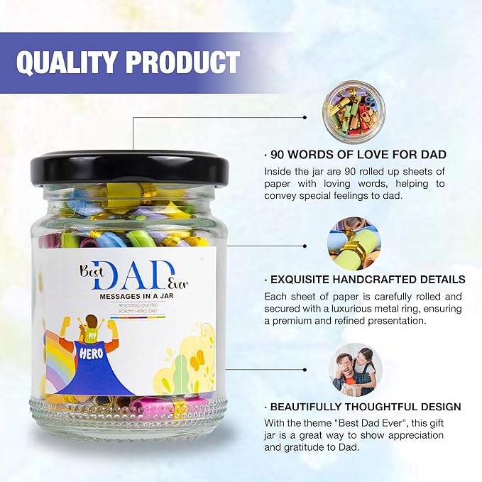 90 Messages in a Jar for Dad with NFC Keychain, Dad Birthday Gift, Gifts for Dad, Christmas Gifts for Dad, Dad Gifts from Daughter, Best Dad Ever Gifts, Dad Gifts