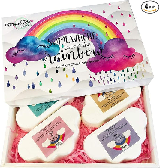 Bath Bombs for Kids - Natural and Organic Magic Rainbow Bubble Bath Bombs w/Moisturizing Shea Butter and Natural Oils, 4 Large Unicorn Cloud BathBombs for Girls, Boys, Women, Birthday Gift for Her